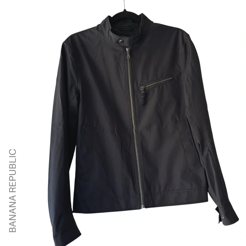 BANANA REPUBLIC NWOT MEN’S BLACK ZIP FRONT JACKET SNAP COLLAR | SMALL